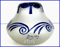 François Théodore LEGRAS Vase Fond Givré Décor Stylisé Verre Gravé à l'Acide