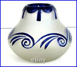 François Théodore LEGRAS Vase Fond Givré Décor Stylisé Verre Gravé à l'Acide