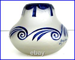 François Théodore LEGRAS Vase Fond Givré Décor Stylisé Verre Gravé à l'Acide