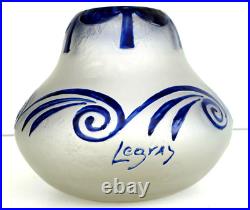 François Théodore LEGRAS Vase Fond Givré Décor Stylisé Verre Gravé à l'Acide