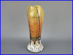 François Théodore Legras vase émaillé paysage hiver neige forêt modèle Belgrade