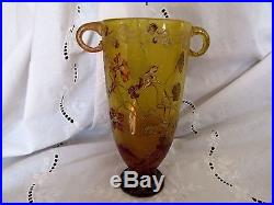 Galle Rare Document Beau Vase Decor Emaille De Fleurettes Et Degage A L'acide