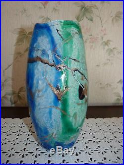 Grand Vase Michele Luzoro Inscrustation Or H 30 Cm. Biot Novaro