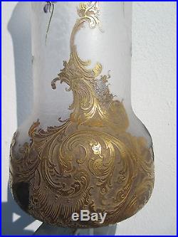 Grand Vase Montjoye Cristal Dégagé A L Acide. Décor De Violette Style Daum Nancy