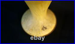 GRAND VASE PATE DE VERRE SIGNE LEGRAS- JAUNE/ORANGER MARMOREEN MONTJOYE 20ème