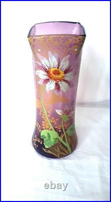 GRAND VASE VERRE LEGRAS MONTJOYE 1900 DECOR EMAILLE FLEUR MUGUET DORE H 28 cm