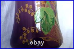 GRAND VASE VERRE LEGRAS MONTJOYE 1900 DECOR EMAILLE FLEUR MUGUET DORE H 28 cm