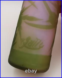 Gallé vase camée verre multicouches acide décor chardons verts Art Nouveau 10 cm