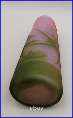 Gallé vase camée verre multicouches acide décor chardons verts Art Nouveau 10 cm