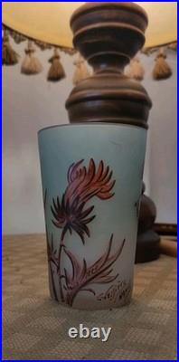 Gobelet Art Nouveau verre émaillé chardons signé Vessière Nancy Ecole Nancy