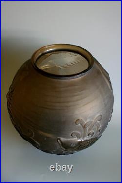 Grand Vase Ancien Art Deco Pierre D'avesn Poisson Volant En Verre