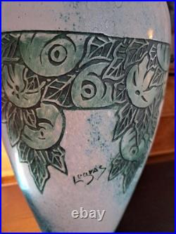 Grand Vase Art Déco LEGRAS 36cm Décor Gravé Fruits & Feuillage Circa 1925