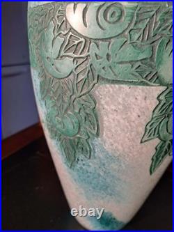 Grand Vase Art Déco LEGRAS 36cm Décor Gravé Fruits & Feuillage Circa 1925