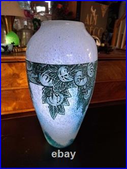 Grand Vase Art Déco LEGRAS 36cm Décor Gravé Fruits & Feuillage Circa 1925
