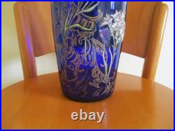 Grand Vase Emaillé Verre Bleu au Chardon Legras Modèle Pompadour