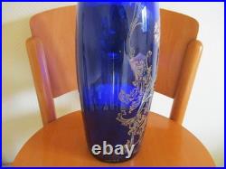 Grand Vase Emaillé Verre Bleu au Chardon Legras Modèle Pompadour