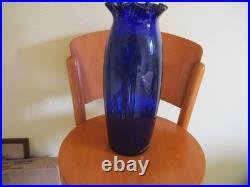 Grand Vase Emaillé Verre Bleu au Chardon Legras Modèle Pompadour