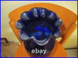 Grand Vase Emaillé Verre Bleu au Chardon Legras Modèle Pompadour