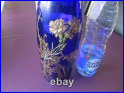 Grand Vase Emaillé Verre Bleu au Chardon Legras Modèle Pompadour