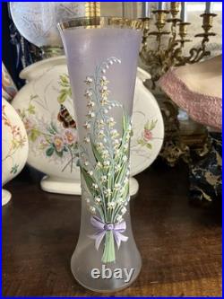 Grand Vase En Verre Emaille Et Dore Decor Muguet
