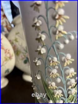Grand Vase En Verre Emaille Et Dore Decor Muguet