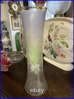 Grand Vase En Verre Emaille Et Dore Decor Muguet