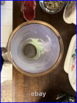 Grand Vase En Verre Emaille Et Dore Decor Muguet