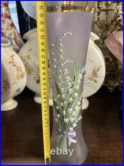 Grand Vase En Verre Emaille Et Dore Decor Muguet