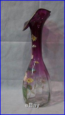 Grand Vase Legras Montjoye Verre Émaillé Décor Floral Pavots Fin 19 Eme A719