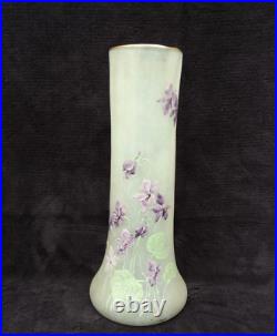 Grand Vase Legras émaillé décor violettes art nouveau verrerie Montjoye n1