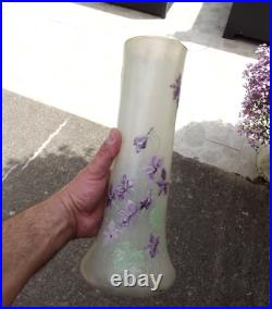 Grand Vase Legras émaillé décor violettes art nouveau verrerie Montjoye n1