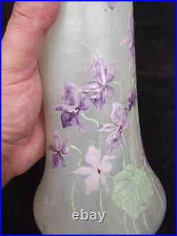 Grand Vase Legras émaillé décor violettes art nouveau verrerie Montjoye n1