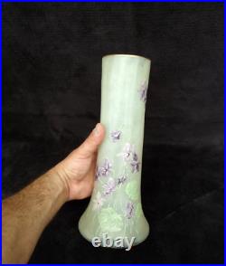 Grand Vase Legras émaillé décor violettes art nouveau verrerie Montjoye n1