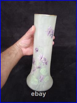 Grand Vase Legras émaillé décor violettes art nouveau verrerie Montjoye n1