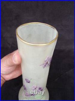 Grand Vase Legras émaillé décor violettes art nouveau verrerie Montjoye n1