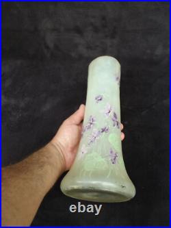 Grand Vase Legras émaillé décor violettes art nouveau verrerie Montjoye n1