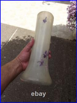 Grand Vase Legras émaillé décor violettes art nouveau verrerie Montjoye n1