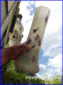 Grand Vase Legras émaillé décor violettes art nouveau verrerie Montjoye n1