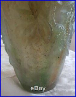 Grand Vase Pate de Verre déco gravé oiseau Pas de Daum Lalique Pas Gallé