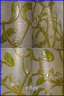 Grand Vase Verre Emaille Ancien Art Nouveau Antique Enameled Glass Gui