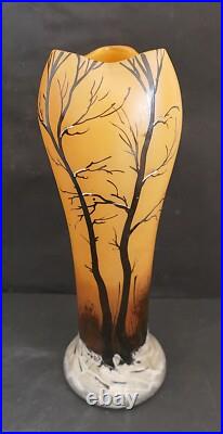 Grand Vase émaillé Legras signé Décor Paysage d'hiver Enneigé H33,3 cm Grand Vase émaillé Legras signé Décor Paysage d'hiver Enneigé H33,3 cm