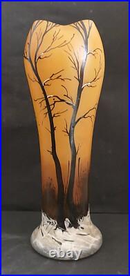 Grand Vase émaillé Legras signé Décor Paysage d'hiver Enneigé H33,3 cm Grand Vase émaillé Legras signé Décor Paysage d'hiver Enneigé H33,3 cm