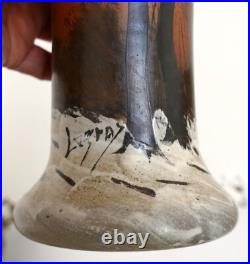 Grand Vase émaillé Legras signé Décor Paysage d'hiver Enneigé H33,3 cm Grand Vase émaillé Legras signé Décor Paysage d'hiver Enneigé H33,3 cm