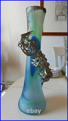 Grand Vase pâte de verre Signé structure et concrétion Art glass design glas