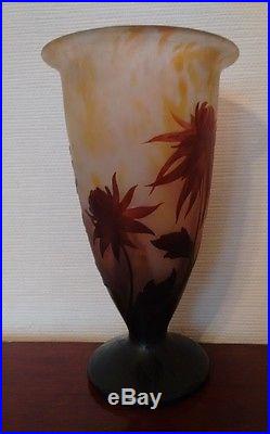 Grand et beau vase Daum Nancy aux dalhias Art nouveau 33 cm Galle