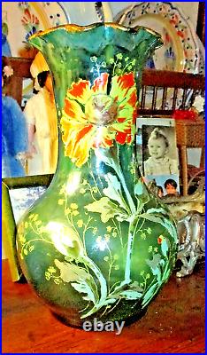 Grand et beau vase Legras, parfait état, motif floral émaillé