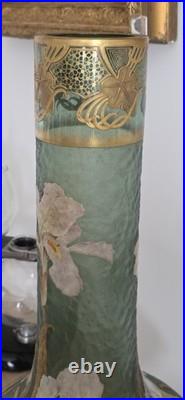 Grand vase Art Nouveau en verre émaillé et doré Iris Mont Joye -Legras 50cm