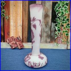 Grand vase Art Nouveau verre multicouche Pantin décor floral papillon 45 cm Impo