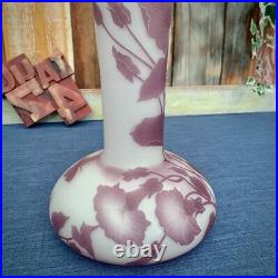 Grand vase Art Nouveau verre multicouche Pantin décor floral papillon 45 cm Impo