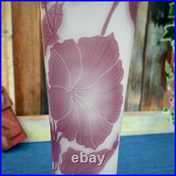 Grand vase Art Nouveau verre multicouche Pantin décor floral papillon 45 cm Impo